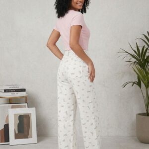 Jeans blanco flores dama